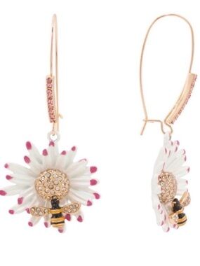 Betsey Johnson Floral Daisy & Bee Drop Earrings